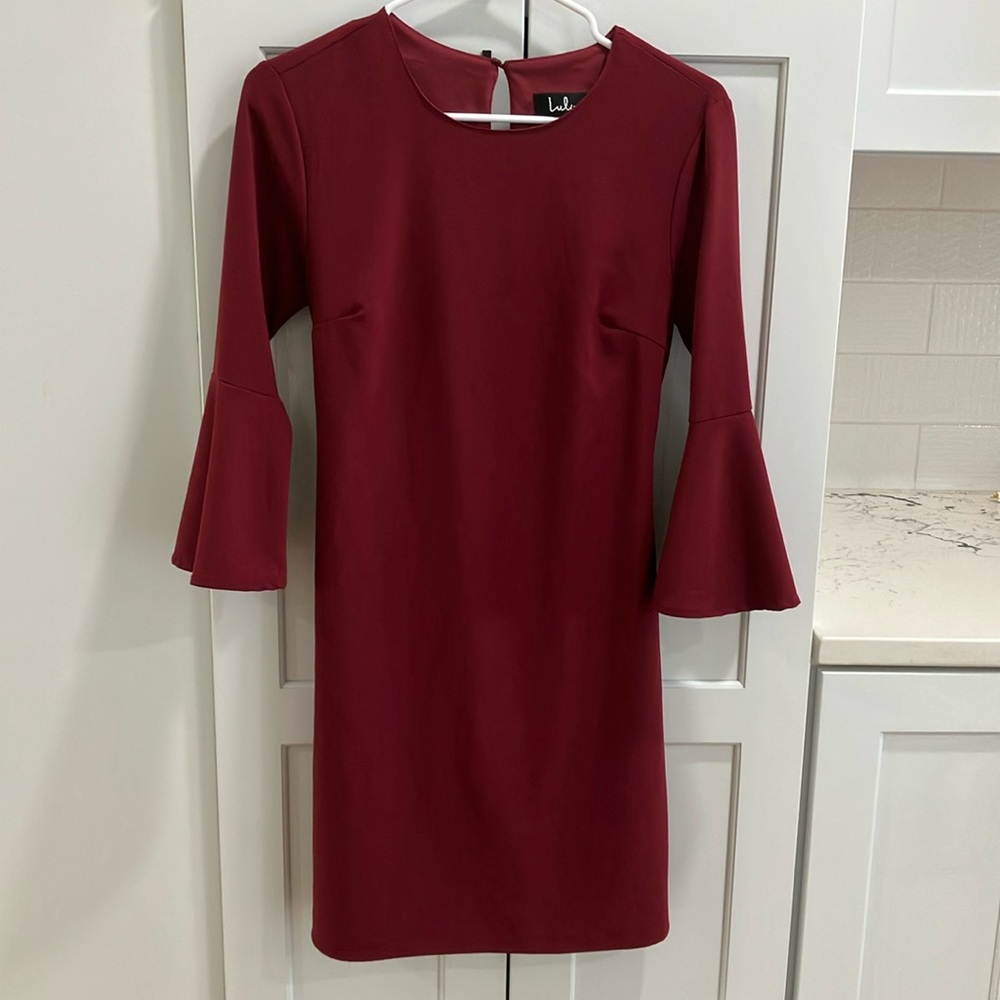 Lulus Women's Burgundy Red Polyester Spandex Formal Long Sleeve Mini Dress